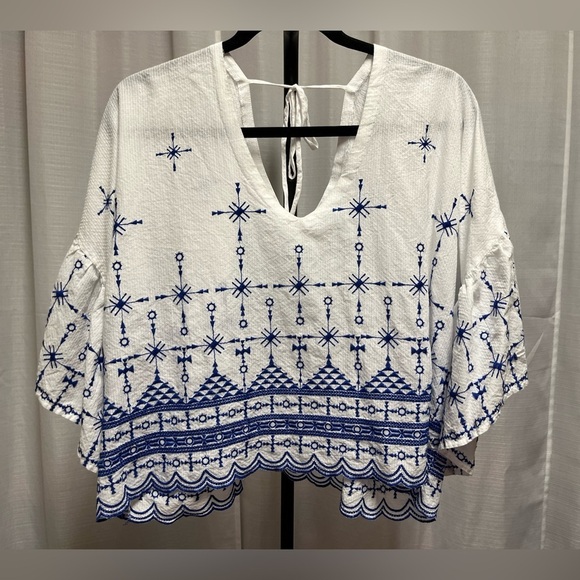 Bardot Royal and white boho top | size Large - Picture 1 of 7